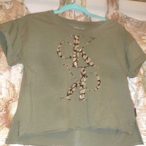 Sexy CK Crop Raw hem T-Shirt  Logo with jewelry accent Size M - NWOT